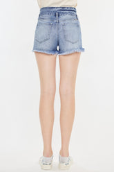 Kancan High Rise Frayed Hem Denim Shorts OutfitFlow